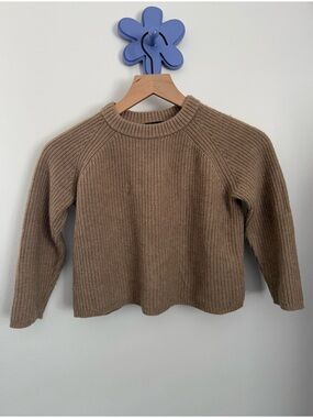Jenni Kayne 6-7 Girls Tan Taupe Sweater Wool Cashmere Crew Neck